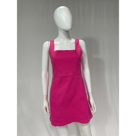 Alice + Olivia 'Ramsey' Pink Stretch Denim Sleeveless Square Neck Mini Dress - Picture 2 of 5